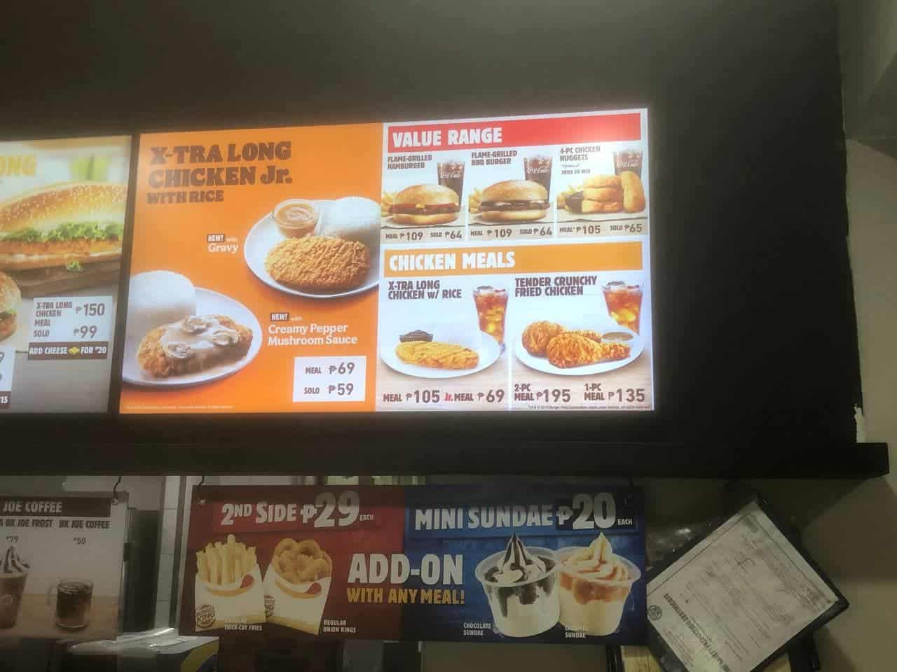 Burger King Menu display in store 2021 5