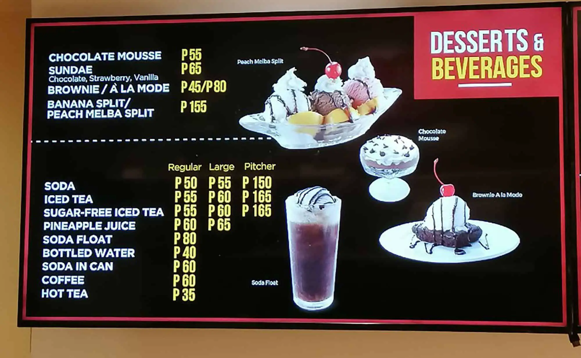 Desserts And Beverage Menu At Kenny Rogers