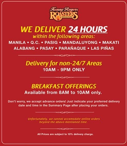 Kenny Rogers Delivery Service Philippines