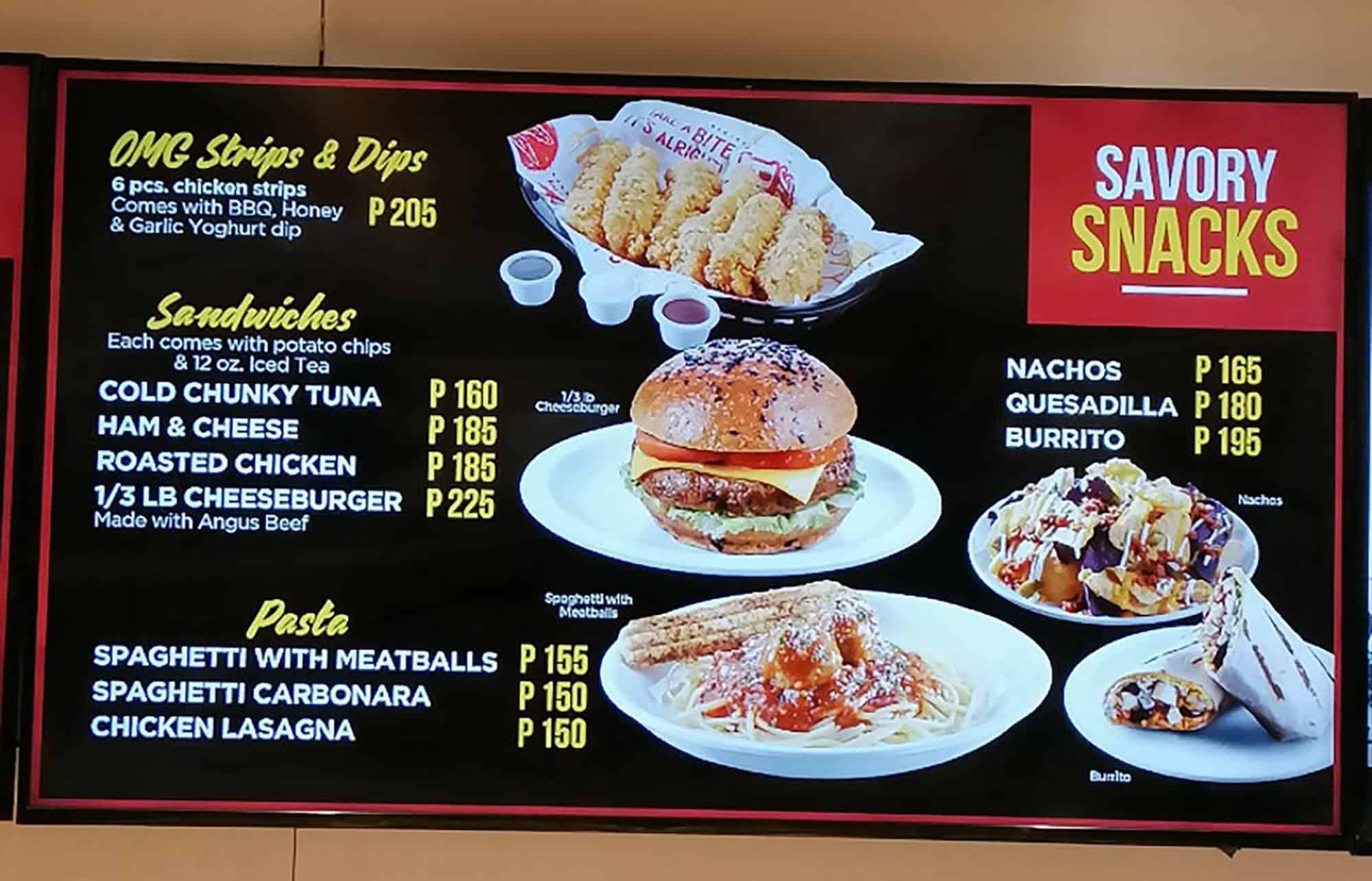 Savory Snacks And Sandwiches Kenny Rogers Menu Board