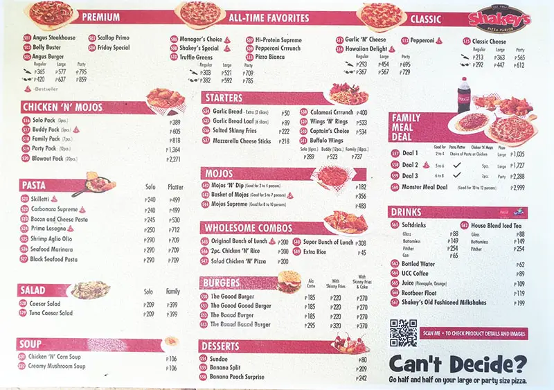 Shakeys Philippines Menu 2021