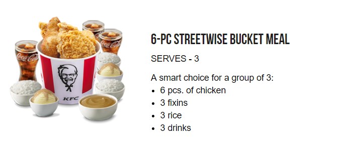 Streewise Bucket Meal On Kfc Menu In Philippines