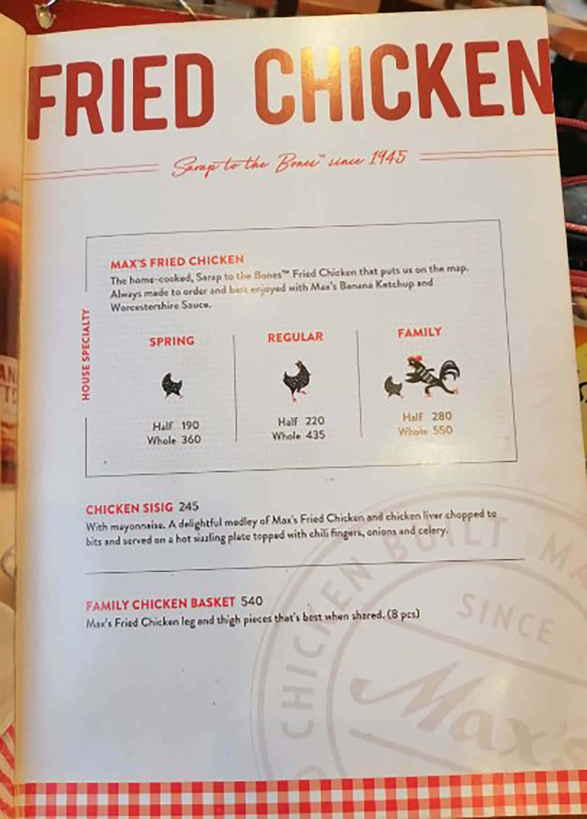 Max's Famous Fried Chicken On Their Menu