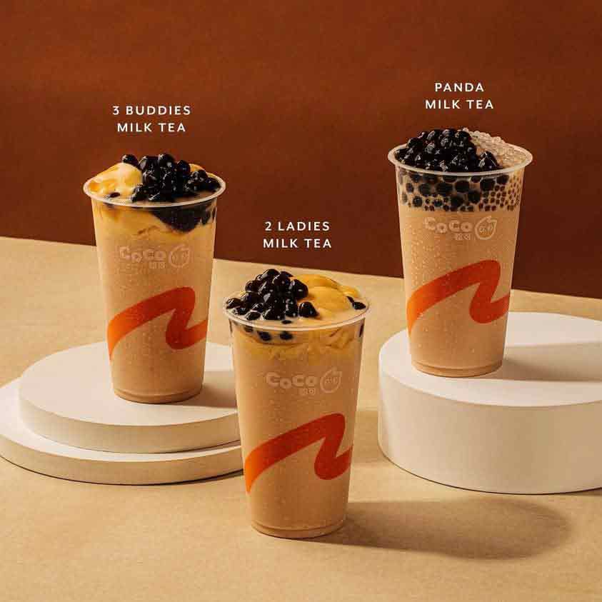 CoCo Tea 3 Classic Drinks - the 3 buddies milk tea, 2 ladies milk tea, and panda milk tea