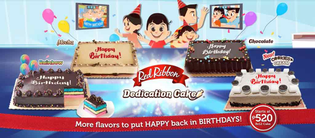 4 different Red Ribbon Dedication Cakes that says Happy Birthday
