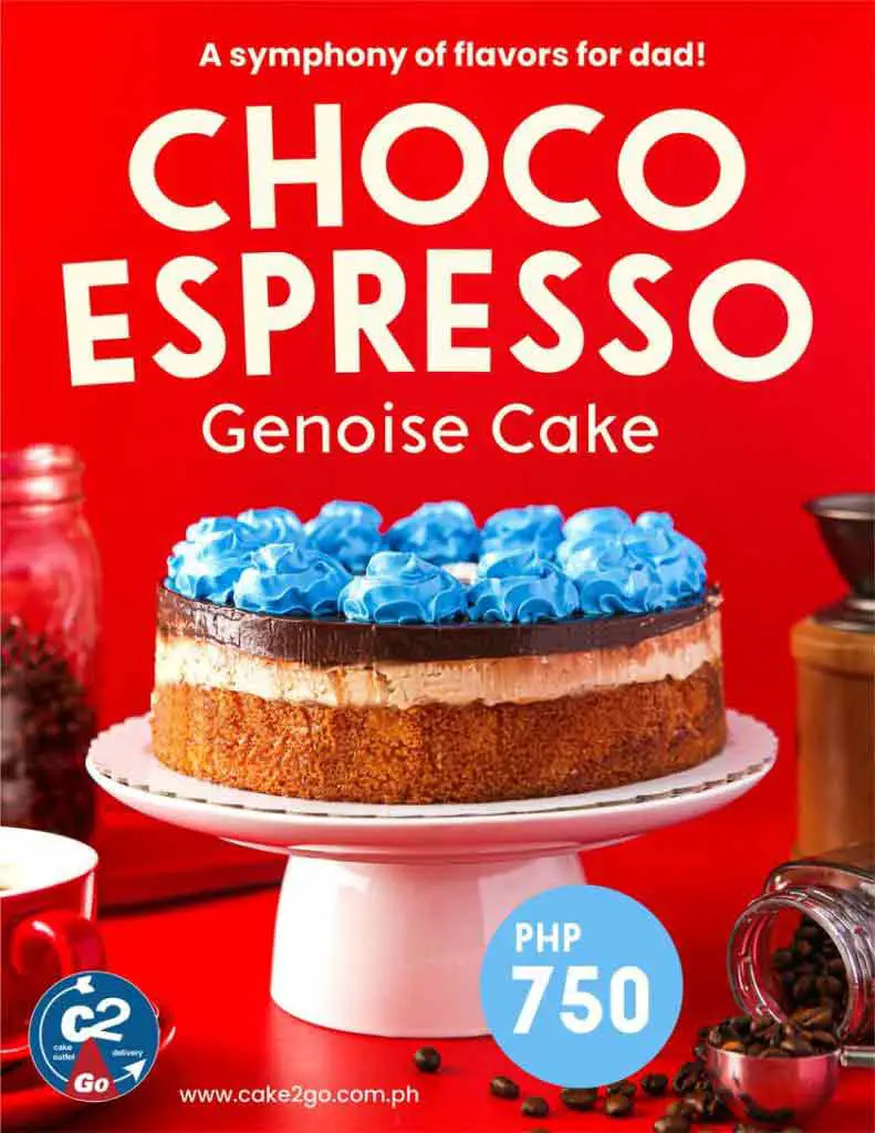 Philippines' Cake2go Choco Espresso Genoise Cake on a red background