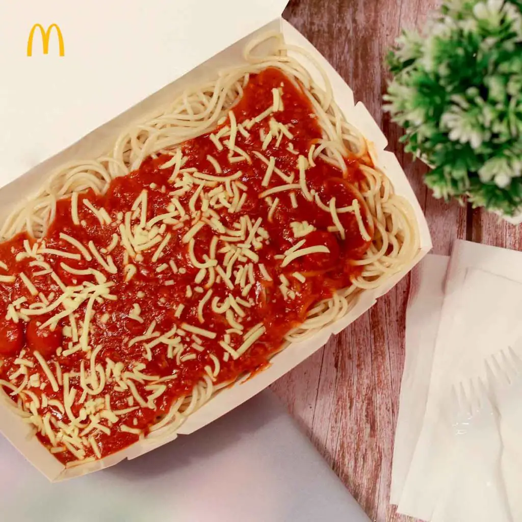 cheesy Mcdonalds Spaghetti flatlay