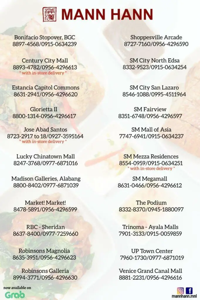 Mann Hann Menu Philippines (2023) — Philippine Menus