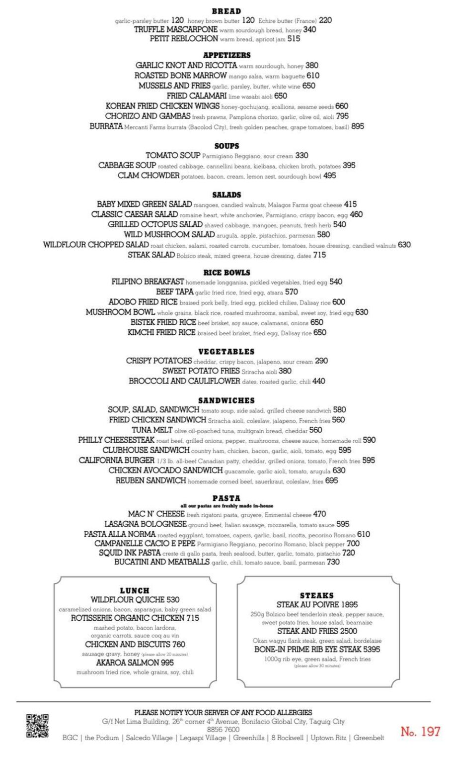 Wildflour Menu Philippines (2024) — Philippine Menus