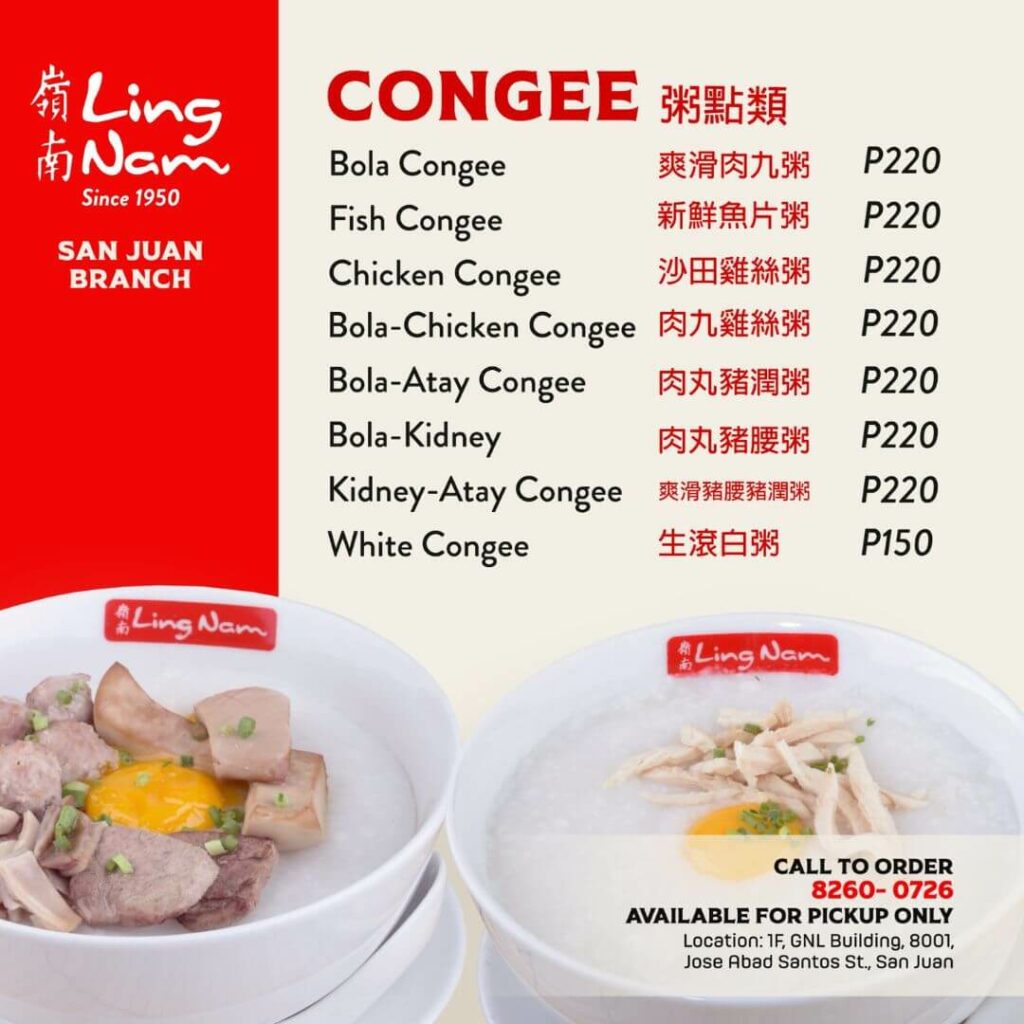 Lingnam Congee Menu 1