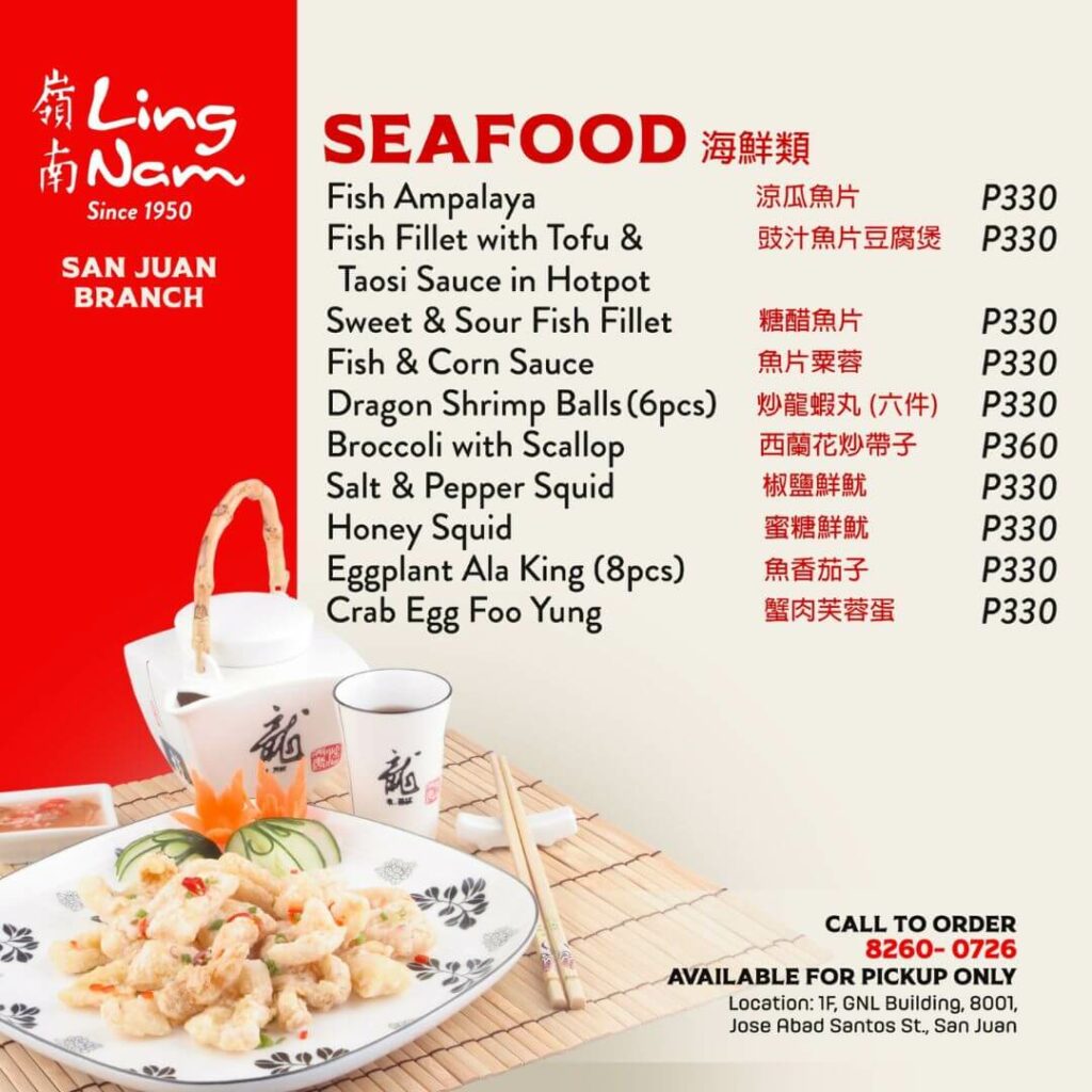 Lingnam Seafood Menu
