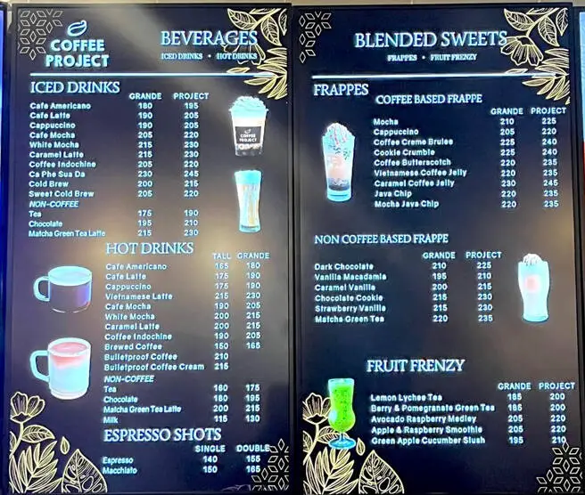 Coffee Project Menu With Prices Beverages And Blended Sweets