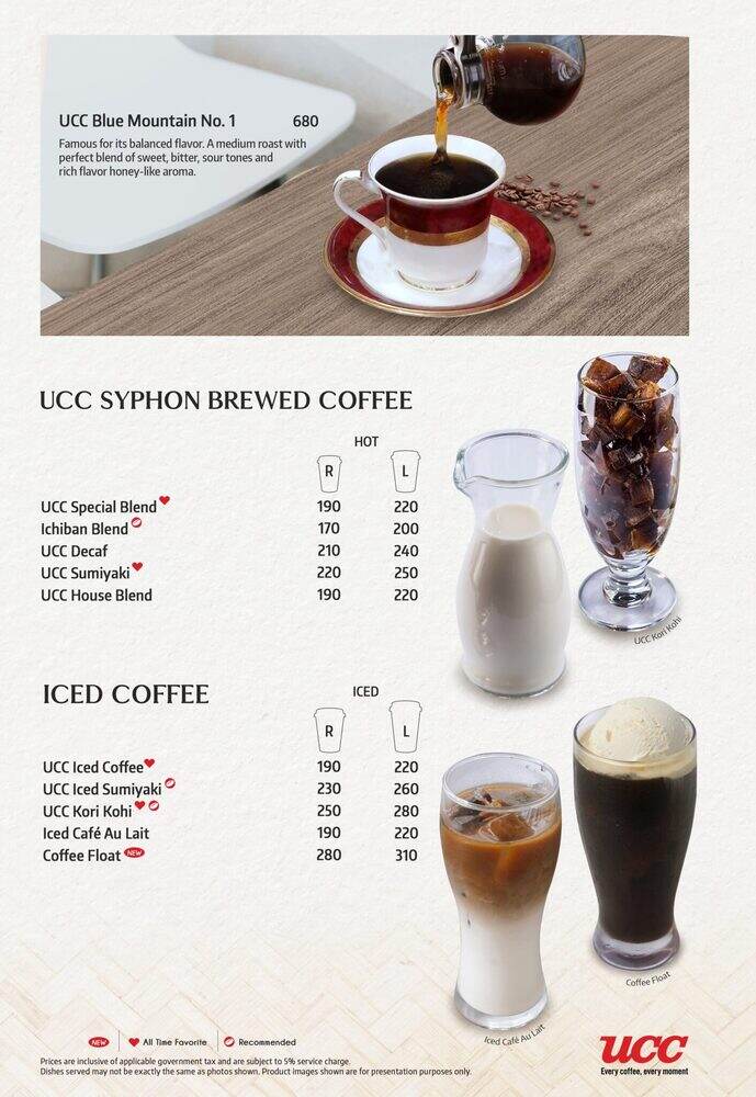 Ucc Cafe Menu Page 1